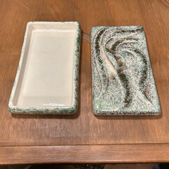 YONA California Ceramic MCM Cigarette/Trinket Box Green Gold Glaze Vintage - Picture 4 of 9